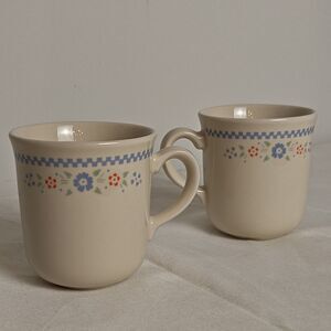 Vintage Corning needlepoint Floral Mug Blue Check Microwave Safe USA